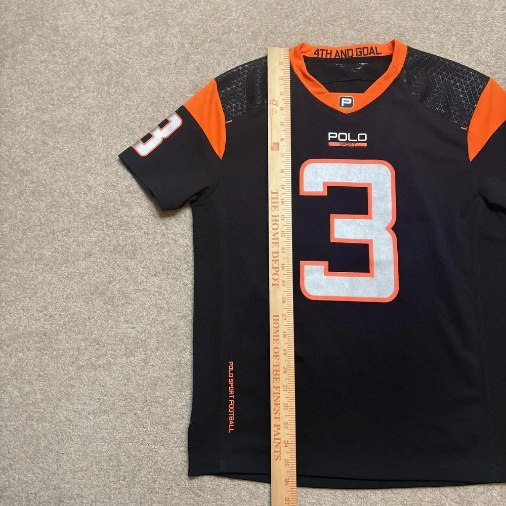 Polo Sport Ralph Lauren Football Jersey Mens Medium Black Orange Trim 3 4th Goal